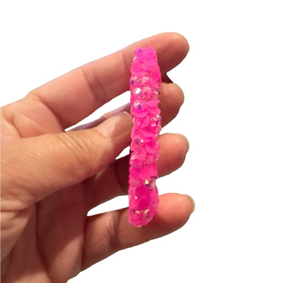 Pink Sequin with Silver Flecks Large Hoop Earrings - Picture 6 of 6